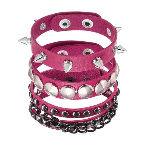 MECCANIXITY Rock Punk Studded Leather Bracelet Set, Goth Spiked Cuff PU Wristband Adjustable Bracelets Emo Grunge Accessories Halloween Party Favors - Image 1