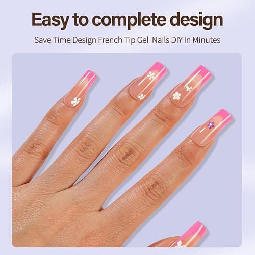 Misssix XBASICTIPS Pink French Tip Press On Nails, 150Pcs French Gel Nail Tips Long Square, Soft Gel Pre-shaped No Need to File 3 in 1 Tips, Fake Nails for Nail Art DIY Extension Designs 15 Sizes thumbnail 2