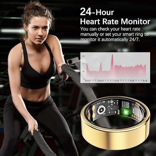 Ring Health Tracker for Women Men, Fitness Tracker with Heart Rate, Blood Oxygen, Sleep Monitor, Calories, Step Counter, IP68 Waterproof Smart Ring for iPhone & Android, No Subscription Fee (Gold, 7#) thumbnail 5