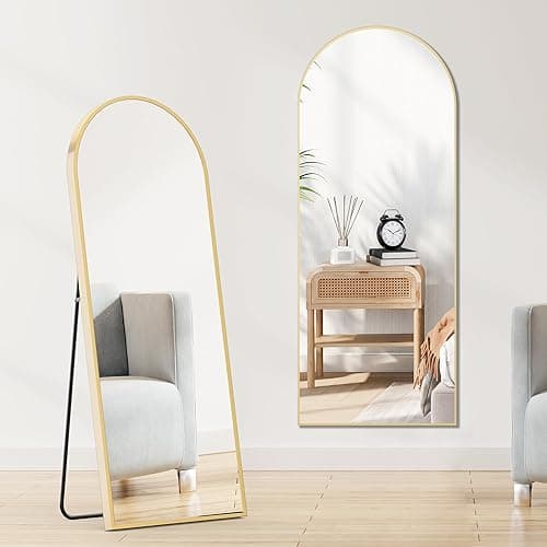 Sweetcrispy 64"x21" Arched Full Length Mirror, Standing or Leaning Full Body Mirror with Aluminum Alloy Thin Frame, Suitable for Bedroom or Cloakroom,Gold thumbnail 5
