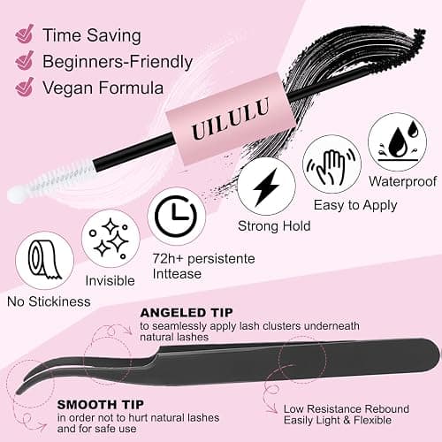 UILULU DIY Lash Extension Kit 280pcs Individual Lashes Clusters D Curl Lash Clusters, Lash Kit with Lash Bond and Seal, Remover, Lash Tweezers (30D+40D-0.07D-9-16MM Kit) - 30D+40D+Bond&Seal+Remover+Tweezers thumbnail 5