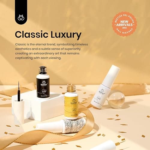 beetles Nail Art Liner Gel Polish Set, 4 Pcs Neutral Classic Glitter Reflective Colors Swirl Manicure Design Shiny Gold Silver Black White Decoration Holiday Party Gifts for Women Girls thumbnail 2