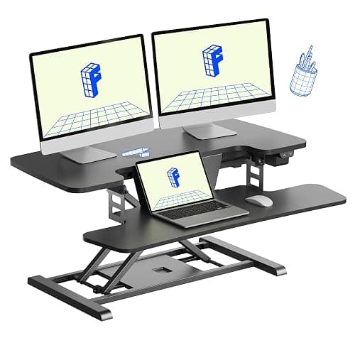 FLEXISPOT 35 inch Electric Standing Desk Converter, Motorized Stand up Desk Riser, Monitor and Laptop Workstation with Wide Keyboard Tray, Black - Image 1