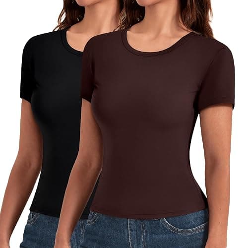 Leafigure 2 Pack Basic Tees for Women | Slim Fit T Shirts, Crewneck, Short Sleeve Crop Tops, Casual Summer, Workout Gym Outfits - Image 1