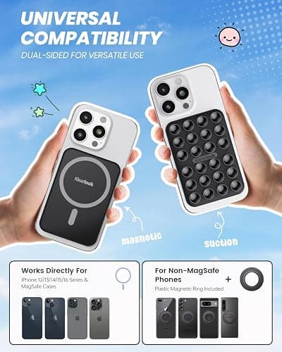Klearlook Magnetic Suction Phone Mount for MagSafe Case, Removable Sticky Phone Grip Holder for Hands-Free Makeup/Selfie/Live Streaming/Vlog for TikTok & Instagram Influencer/Creator, Black thumbnail 2