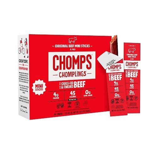 Chomps Original Beef Chomplings, Grass-Fed & Finished, 24ct, Protein Snack | Beef Jerky, Original Grass-Fed And Finished Beef Sticks With Zero Sugar, Certified Gluten Free, Keto Friendly, Whole30 - Image 1