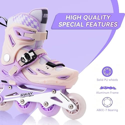 SWAY Inline Skates 4 Size Adjustable for Girls and Boys, All Wheels Light Up, Outdoor Inline Skates for Kids and Youths Age 4-16, Lightweight & Comfortable for Beginner thumbnail 3