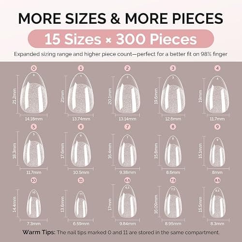 MelodySusie Short Almond X Nail Tips - 300Pcs Clear Acrylic,Half Matte Full Cover Press on Nails for DIY Extension & Salon Use,15 Sizes Pre-Shaped for Long-Lasting Manicure,Fall Winter Nails thumbnail 6