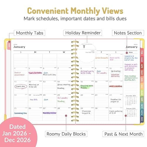 Forvencer Planner Jan 2026-Dec 2026, Spiral Hardcover Daily/Weekly & Monthly Calendar Journal/Agenda Book/Organizer Notebook with Inner Pocket & Tabs for Office/Home/School, Pink, A4, 8.5" x 11" thumbnail 4