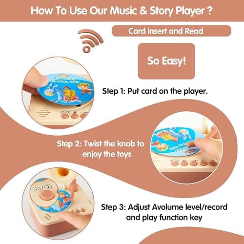 Toddler Gramophone Musical Toys - Player Audio Books for Kids, 99 Cards Stories Songs Phonograph Record, for Boys and Girls (Cozy Brown) thumbnail 6