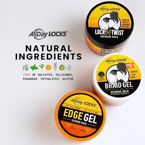 AllDay Locks Braid Gel (Bucket) | Extreme Hold, High Shine | Frizz & Flake-Free Edge Control | Tea Tree, Lavender, Peppermint Oil | Slick & Style Braids, Locks, Twists, Cornrows | 64 oz thumbnail 9