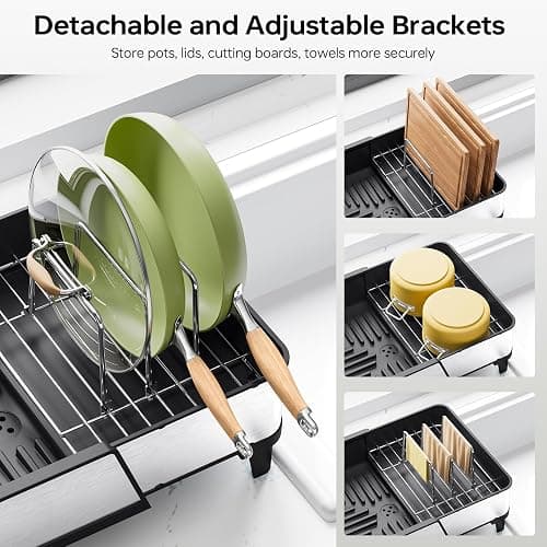 Urackify Large Dish Drying Rack - Triple Expandable Dish Rack for Kitchen Counter, Stainless Steel Sink Organization and Storage Essentials with Utensil & Pans Holder for Home and Appartment, Black thumbnail 5