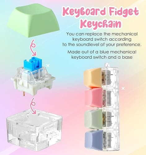 Keyboard Fidget Keychain, Mini Fidget Keyboard Clicker Keycap Stress Relief Toy for Adults to Relieve Anxiety & Pass Time (Assorted Colors) thumbnail 4