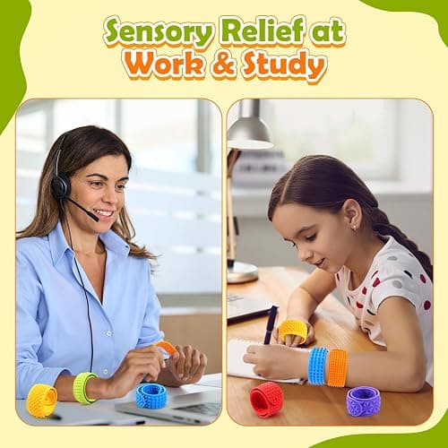 Sensory Fidget Toys for Kids: Textured Silicone Slap Bracelets 6 Pack, Stress Fidgets for Anxiety Autism ADHD, Wearable Sensory Toys for Adults Office Desk, Calm Down Travel Airplane Toys thumbnail 7