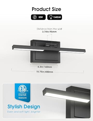 VOLISUN Bathroom Vanity Light 15.7 inch, 5CCT Dimmable, 20W LED Bathroom Light Fixture Over Mirror, Black Bar Vanity Light for Bathrooms Mirror Cabinets-ETL Certificated thumbnail 7