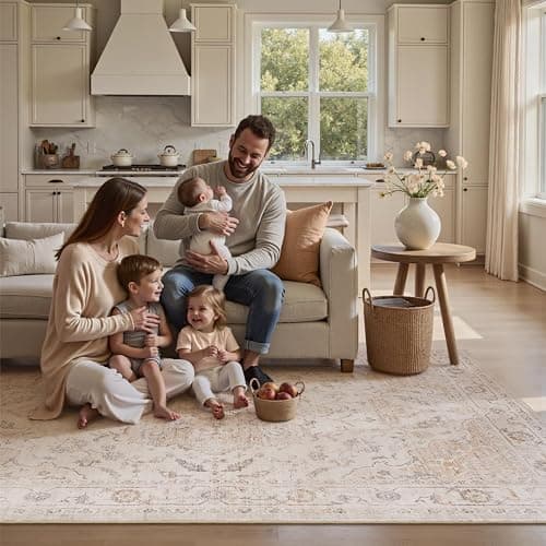 PADOOR-Vintage Area Rug 5X7 Rugs for Living Room-Soft Beige Rugs for Bedroom-Machine Washable Rugs Non Slip Carpet-Rug for Dining Room Living Room Bedside Office thumbnail 6