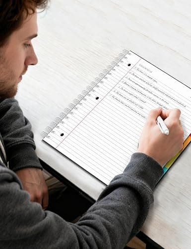 SUNEE Spiral Notebooks for Work with Removable Dividers & Tabs – College Ruled 5 Subject, 300 Pages, 3 Hole Punched, Durable PP Cover, 8"x10.5" – Notebooks for Office or School, Black thumbnail 2