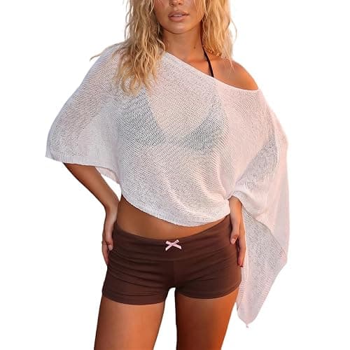 Bocymolay Women Sheer Poncho Shrug Bolero Lightweight Knit Top Summer Cover Up Pullover Shrugs Shawl Sweater - Image 1