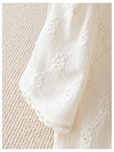 COZYEASE Women's Floral Embroidered Button Down Blouse Frill Trim Short Puff Sleeve V Neck Vacation Shirts thumbnail 4