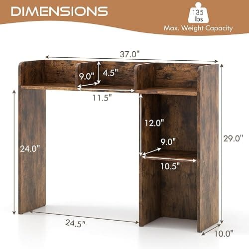 Tangkula Desktop Bookshelf, Countertop Storage Hutch with 5 Shelves for Computer Desk, 3-Tier Display Rack, Multipurpose Wood Desktop Hutch Storage Organizer for Dorm Office, Brown thumbnail 3