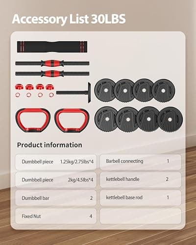 UNNMIIY Adjustable Dumbbells, 20/30/45/70/90lbs Free Weight Set with Connector,5 in1 Dumbbells Set Used as Barbell,Kettlebells,Push up Stand,Fitness Exercises for Home Gym Suitable Men/Women thumbnail 9