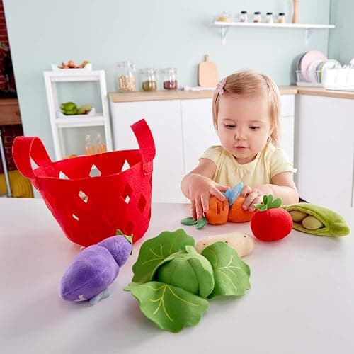 Hape Toddler Vegetable Basket |Soft Vegetable Shopping Basket, Toy Grocery Food Playset Includes Cabbage, Bean Pod, Carrot, and More thumbnail 2