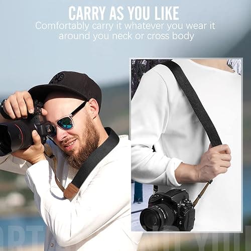 MoKo Camera Strap, Cotton Woven Camera Strap, Adjustable Universal Neck & Shoulder Strap for Video Camcorder, Binoculars, and Nikon/Canon/Sony/Minolta/Panasonic/SLR/DSLR Digital Cameras, Black thumbnail 6