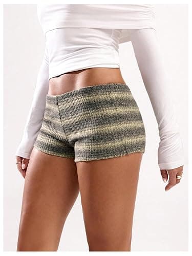 SOLY HUX Women's Striped Micro Shorts Y2k Knit Low Rise Booty Mini Shorts Color Block Stretchy Loungewear thumbnail 2