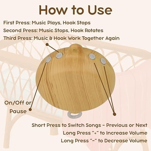 Lanttoe Crib Mobile Motor with Music Box, Baby Mobile for Crib with 12 Classic Lullabies & Rotating Function, Wooden Design Crib Mobile with Music thumbnail 5
