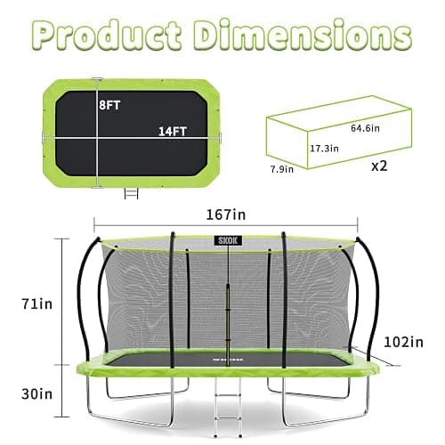 SKOK 14 FT Rectangle Outdoor Trampoline with Net and Ladder for Kids thumbnail 8