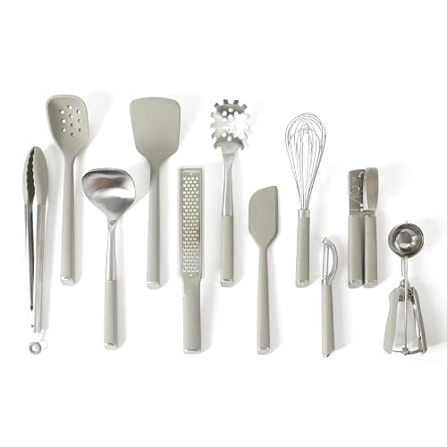 Calphalon Edge 11-Piece Silicone and Stainless Steel Kitchen Tool Set, Kitchen Utensil Set, Heat Resistant Nonstick Safe Kitchen Gadgets with Non-Slip Handle, Durable Kitchen Gadgets (Taupe) - Image 1