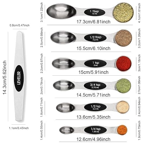 Magnetic Measuring Spoons Set Stainless Steel with Leveler, Stackable Metal Tablespoon Measure Spoon for Baking, Cups and Spoon Set Kitchen Gadgets Apartment Essentials Fits in Spice Jars thumbnail 2