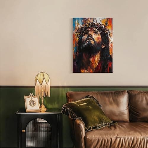 Framed Jesus Canvas Wall Art Crown of Thorns Picture Religious Print Poster Faith Christian Painting Artwork for Living Room Bedroom Church or Office Decor 12x16 Inch Ready to Hang thumbnail 3