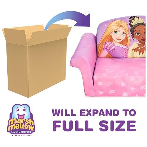 Marshmallow Furniture, Children's 2-in-1 Flip Open Foam Compressed Sofa, Disney Princesses thumbnail 4