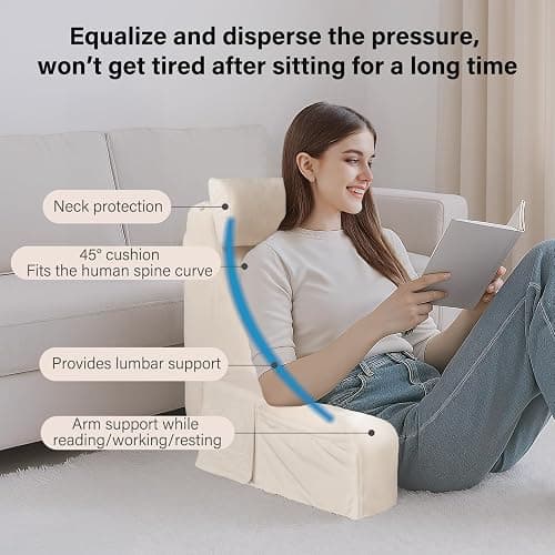 ENITYA 19" Back Pillow for Bed Sitting up, Big Pockets and Washable Removable Cover, Reading Chair for Watching TV/Reading/Gaming/Resting in Bed, Couch or Floor, Medium(Ivory) thumbnail 3