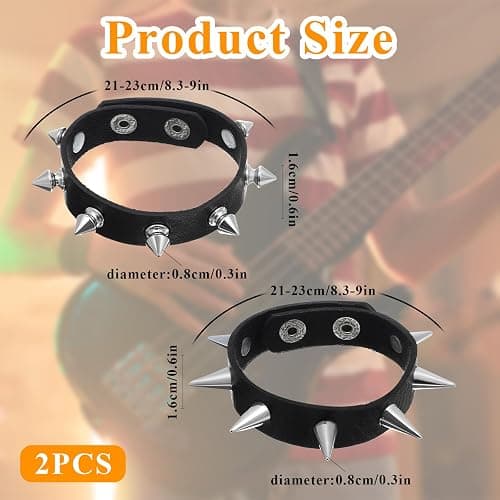 JIYIN 2Pcs Punk Rock Spike Bracelet, Adjustable Leather Studded Bracelet Black Emo Bracelets Gothic Jewelry for 80s 90s Vintage Womens Men Halloween Christmas Punk Gift thumbnail 2