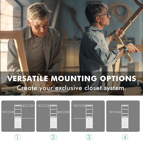 PatioPerk Closet System with Drawers, 8FT Walk in Closets Organizer with 3 Shelving Towers, 96" Wooden Storage Systems with Hanging Pods, Built-in Garment Rack for Bedroom thumbnail 5