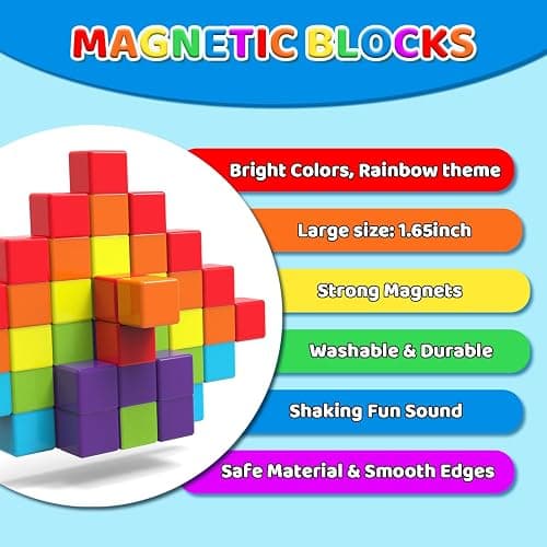 Magnetic Building Blocks, 1.65 inch Large Magnetic Stacking Cubes for Toddlers, Sensory & Montessori Toys for Boys & Girls 1 2 3 Years Old (24 PCS) thumbnail 5
