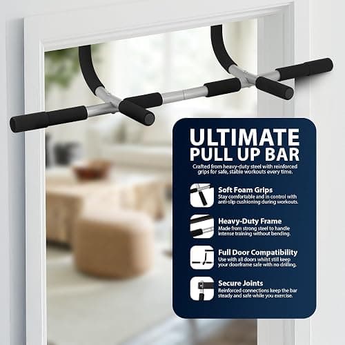 ZENO Pull Up Bar | Pull Up Bar for Doorway | Chin Up Bar with Padded Handles | Door Mounted Bar for Pull Ups | No Drilling Required thumbnail 2