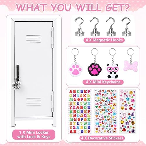 12 PCS Christmas Mini Locker White Miniature Storage with Lock and Keys, Pink Small Locker Cute Functional Locker Miniature Storage Metal Locker for Desktop Bedroom Home Office Desktop Accessories thumbnail 4