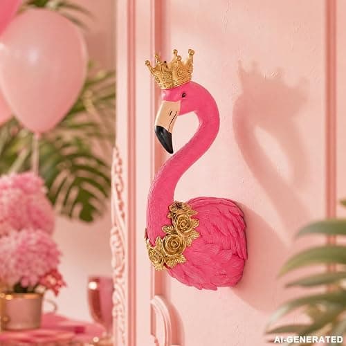WOPARTY Flamingo Wall Decor, Resin Crown Flamingo Head Wall Sculpture with Gold Rose Accents, 13 x 5.9 Inch, Home Decor Gift (Pink) thumbnail 5