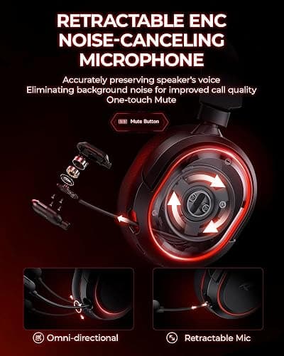 Wireless Gaming Headset, 7.1 Surround Sound, 2.4Ghz USB Gaming Headphones Bluetooth 5.4, 100-Hr Noise Canceling Mic RGB Light, Wireless Headset for PC PS5 PS4 Mac Switch, ONLY Wired Mode Suit for Xbox thumbnail 5