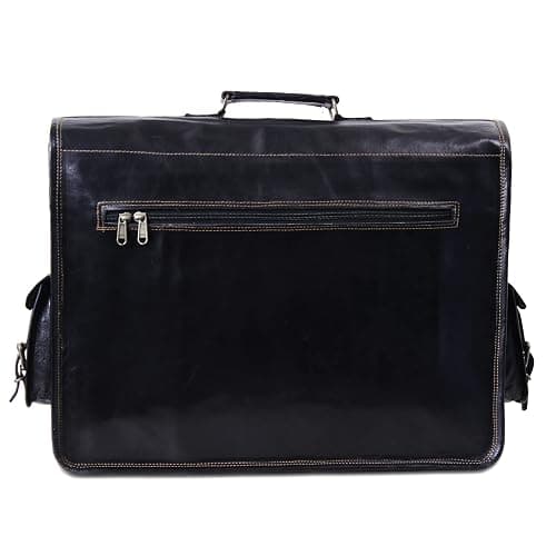 HULSH Black Leather Messenger Bag for Men and Women 18 Inch | Handmade Vintage Genuine Leather Laptop Bag for Men | Best Leather Briefcase Satchel Computer Crossbody Shoulder Bag for Work Office Use thumbnail 7