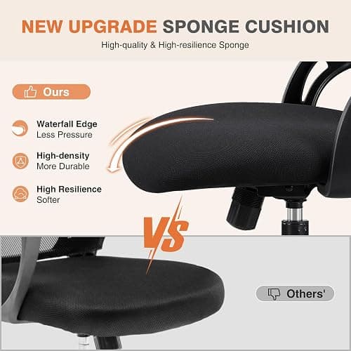 Sweetcrispy Office Computer Desk Chair, Ergonomic High-Back Mesh Rolling Work Chairs with Wheels and Adjustable Headrests, Comfortable Lumbar Support, Comfy Flip-up Arms for Home, Bedroom, Study,Black thumbnail 4