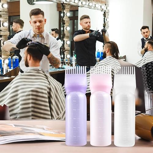 Root Comb Applicator Bottle, 6 Ounce, Hair Oil Applicator, Oil Applicator for Hair Dye, Oil Bottles for Hair, Hair Oiling Applicator with Graduated Scale (2 Pack+20 PCS Disposable Shower Caps, Purple) thumbnail 4