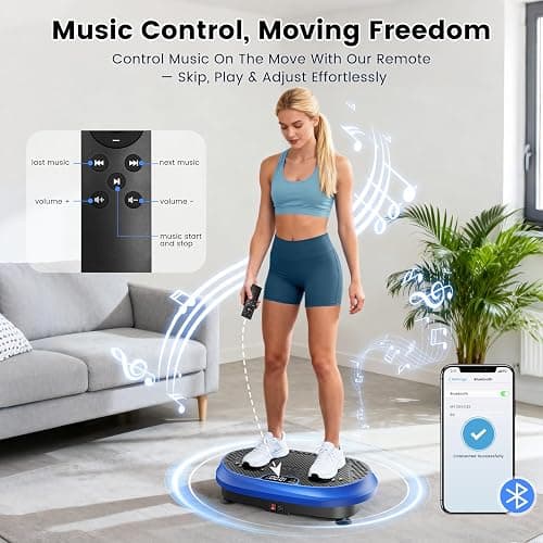 Vibration Plate Exercise Machine, Vibrating Fitness Platform for Lymphatic Drainage, Full Body Shaker Workout Equipment, Bluetooth Power Shaping Vibrate Plate, Board Sport for Home Exercise Gym, Blue thumbnail 2