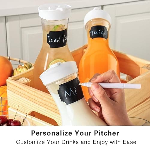 Cuiselect Water Carafe with Lid, 50 Oz Round Plastic Pitcher for Drinks, Milk, Mimosa Bar Supplies, Iced Tea, Juice Containers with Lids for Fridge, BPA-Free, NOT DISHWASHER SAFE, 4 Pack - 4 Pack thumbnail 5