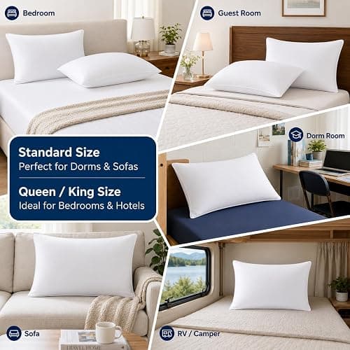 CozyLux Bed Pillows Standard Size Set of 4, 18" x 26", Medium Support | Soft Supportive Down-Alternative Pillows for Side, Back & Stomach Sleepers, OEKO-TEX Certified, Hotel Quality, Washable thumbnail 5