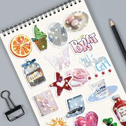600PCS Aesthetics Stickers, Holographic Aesthetic Stickers for Water Bottles, Y2K Aesthetic Sticker for Laptop Daily Planner Phone Decal Girls Teens thumbnail 4