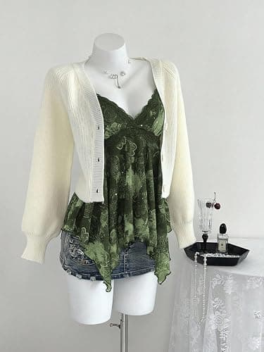 Verdusa Women's Y2K Babydoll Tops Lace Sequin Going Out Top V Neck Camisole Ruffle Peplum Shirts thumbnail 3